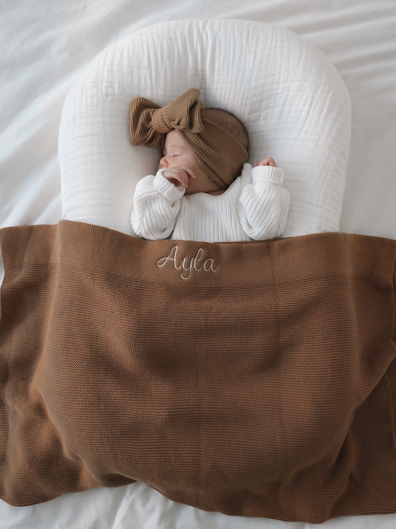 Caramel Knitted Personalised Baby Blanket