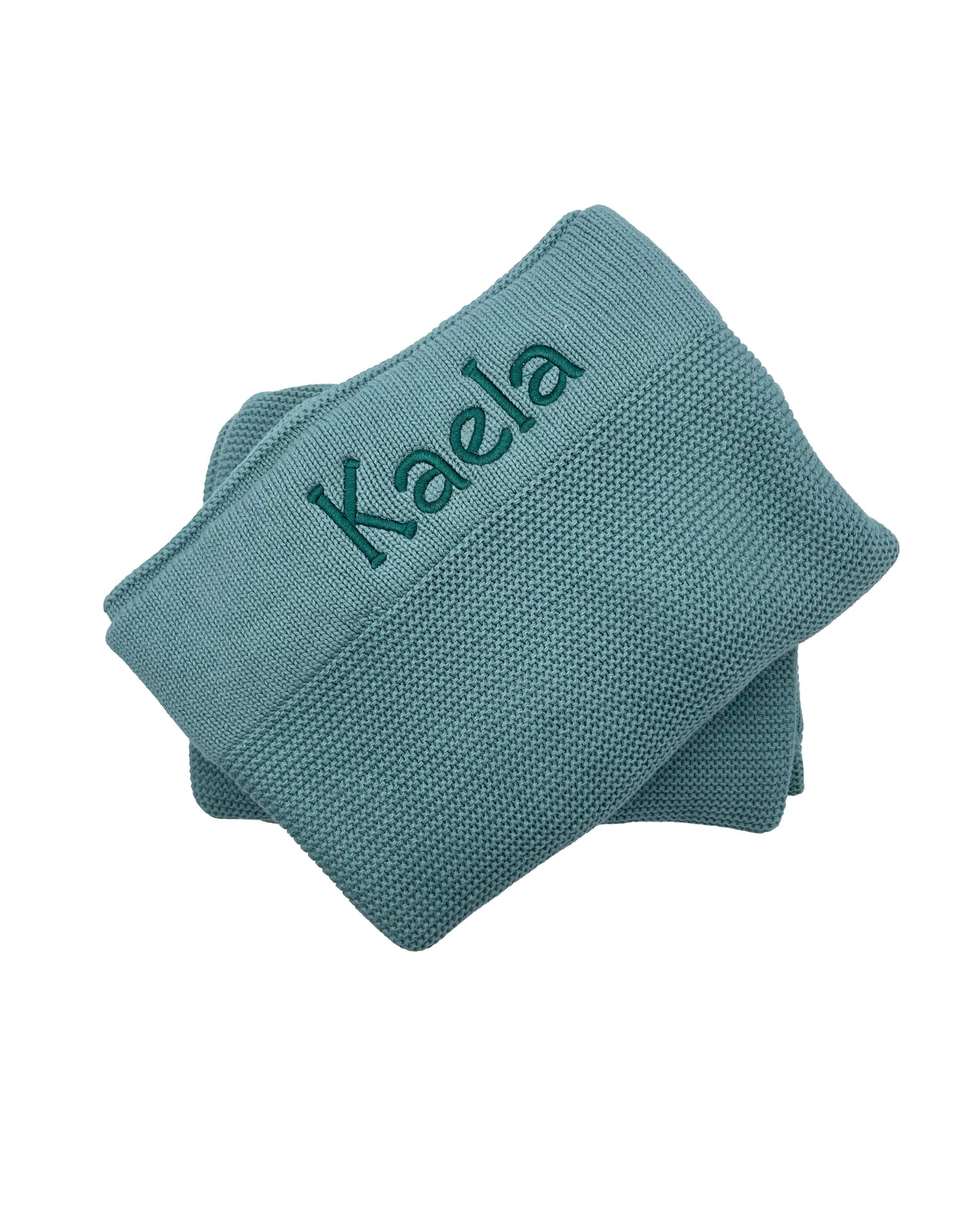 Sage Green Personalised Baby Blanket, Top angle