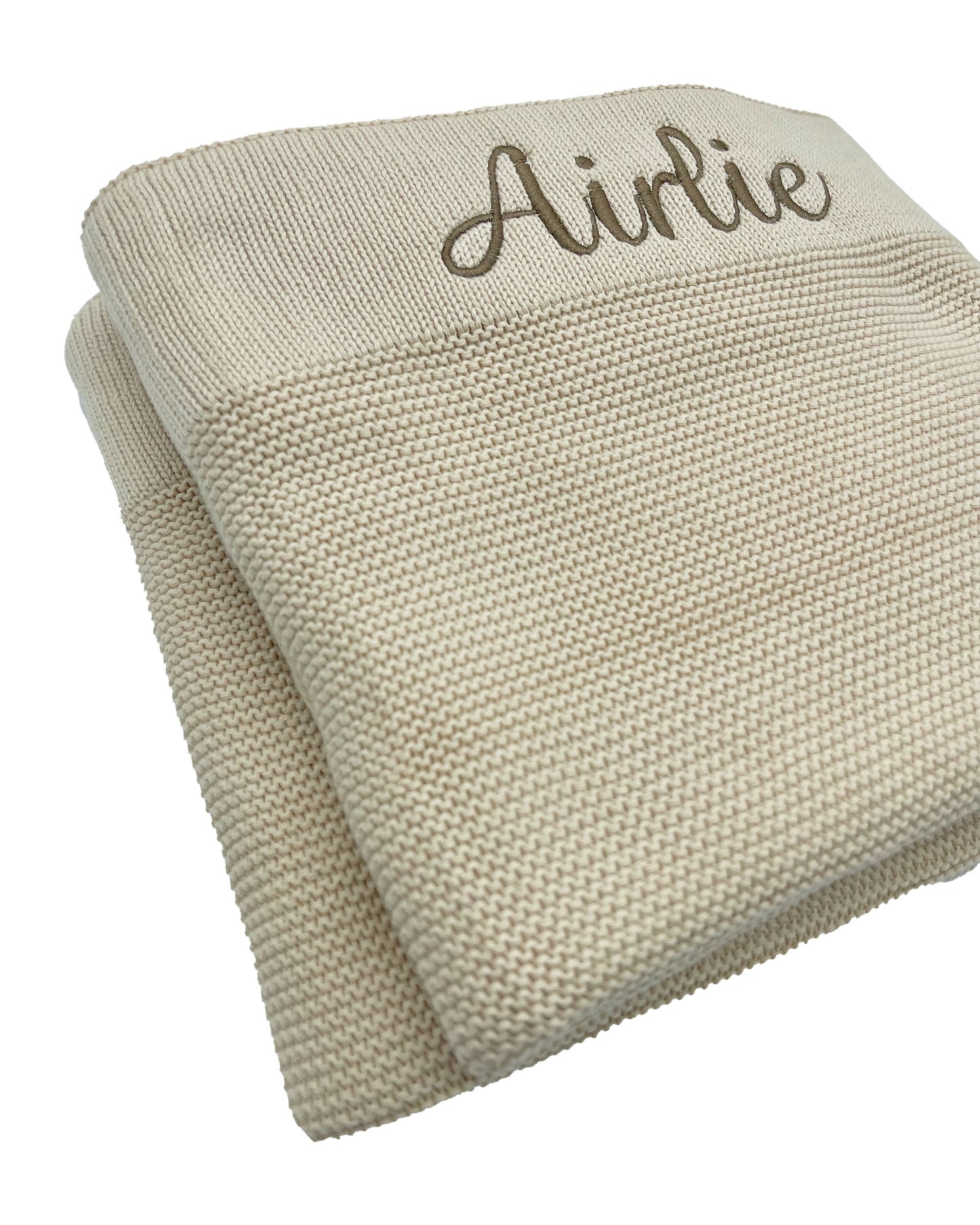 Latte Knitted Personalised Baby Blanket